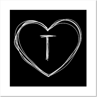 Letter T with heart frame in lineart style Posters and Art